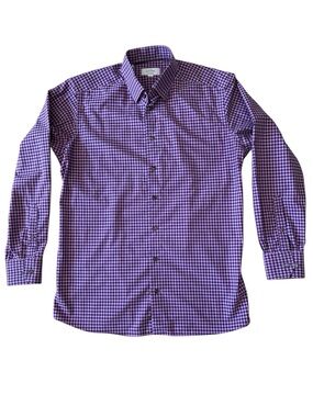 Eton Men’s Pinky Purple & Blue Check Cotton Button Up Shirt Size 42 / 16.5 / L